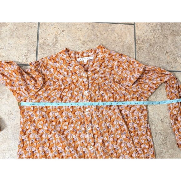 Xirena Jessie Long Sleeve Button Cotton Top Shirt Sz M Orange Floral - Picture 6 of 7